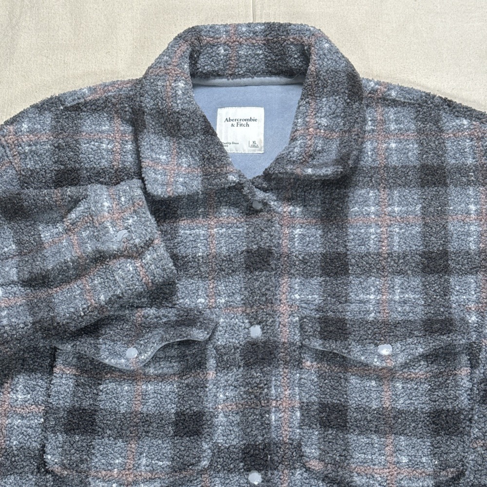 Women's ABERCROMBIE & FITCH Sherpa Snap Shaket Jacket Sz XL Oversized Heavy